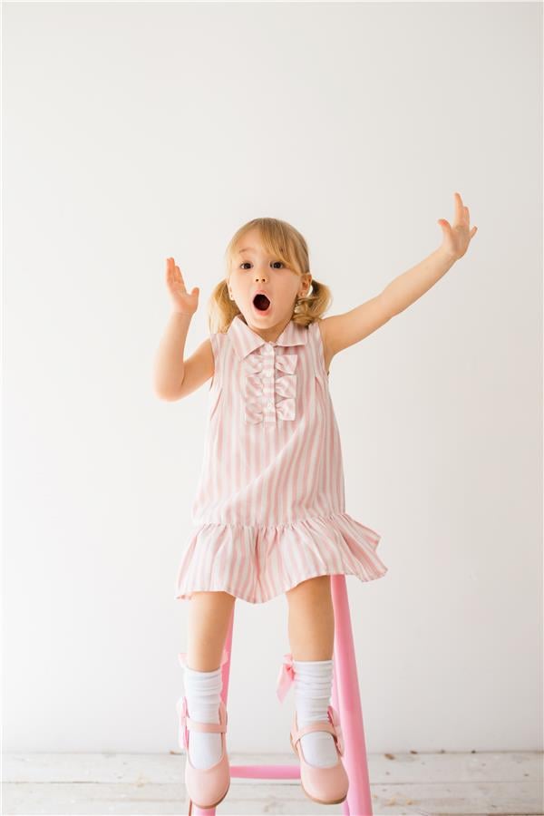 Çizgili Kız Bebek Pembe Elbise Pembe