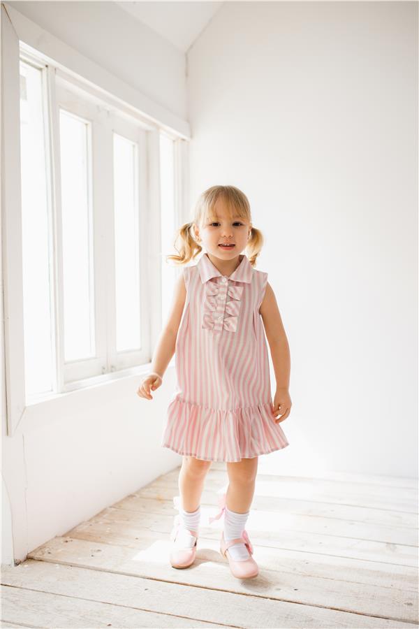 Çizgili Kız Bebek Pembe Elbise Pembe