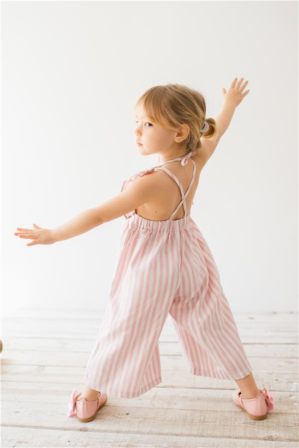 Çizgili Kız Bebek Pembe Tulum Pembe