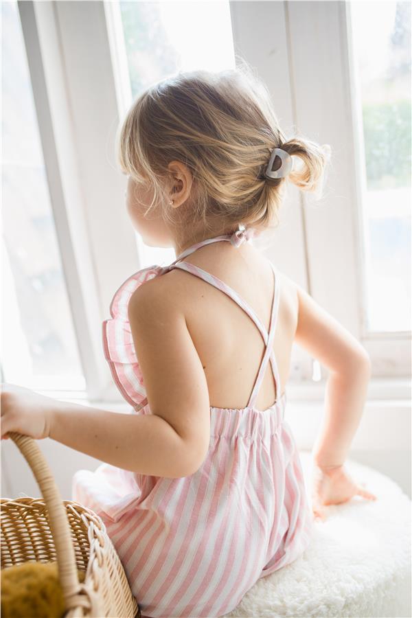 Çizgili Kız Bebek Pembe Tulum Pembe