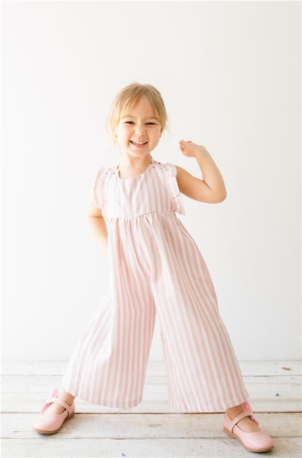 Çizgili Kız Bebek Pembe Tulum Pembe