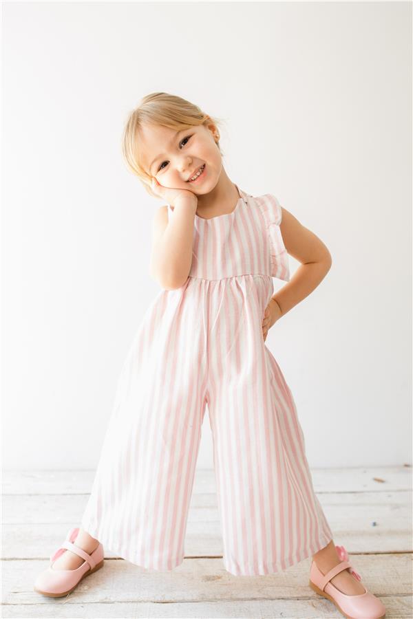 Çizgili Kız Bebek Pembe Tulum Pembe
