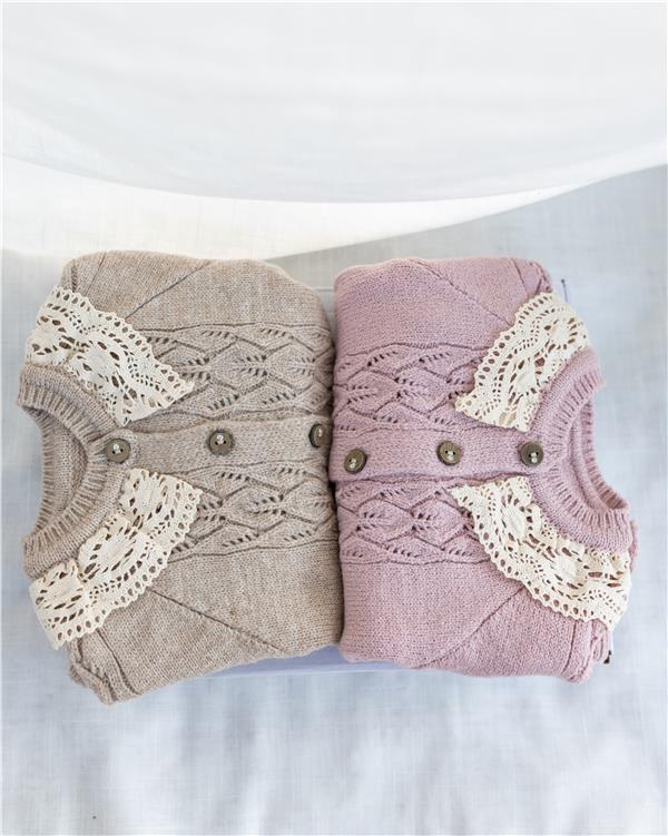 Dantel Yaka Triko Takım Kız Bebek Set