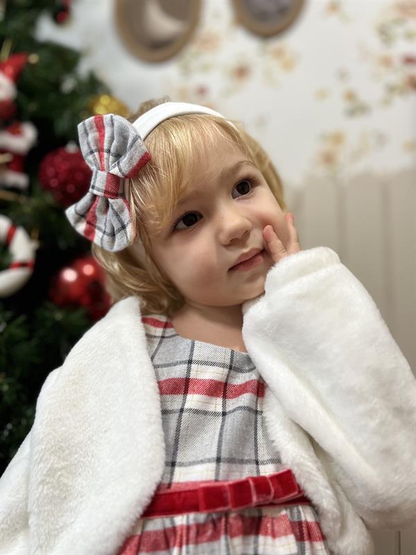 Ekose Desen 2li Kız Çocuk Kürklü Jile Takım Beyaz