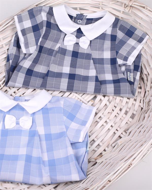 Ekoseli Şort Tulum Lacivert