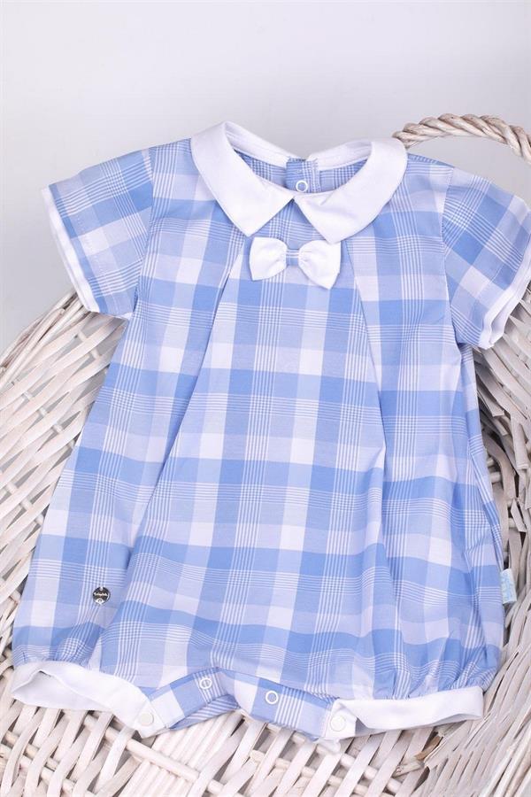 Ekoseli Şort Tulum Mavi