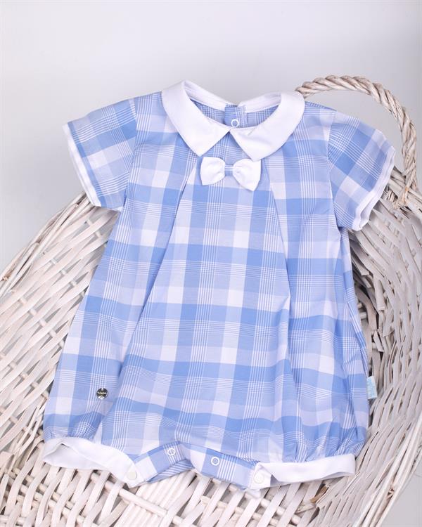 Ekoseli Şort Tulum Mavi