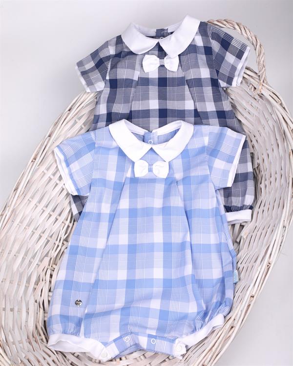 Ekoseli Şort Tulum Mavi