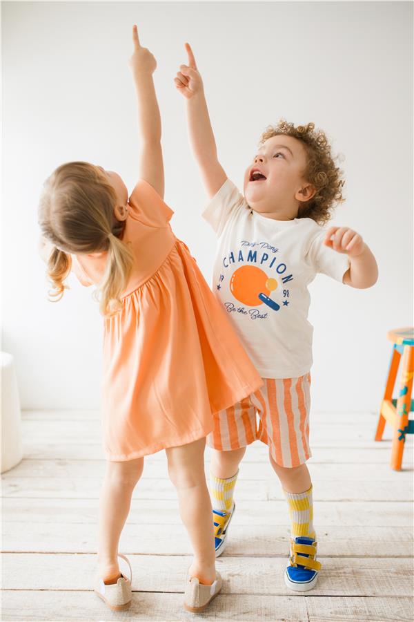 Erkek Bebek T-Shirt Çizgili Şort Takım Turuncu