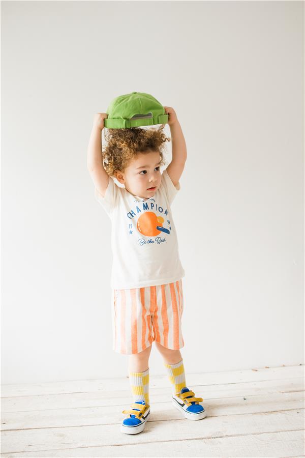 Erkek Bebek T-Shirt Çizgili Şort Takım Turuncu