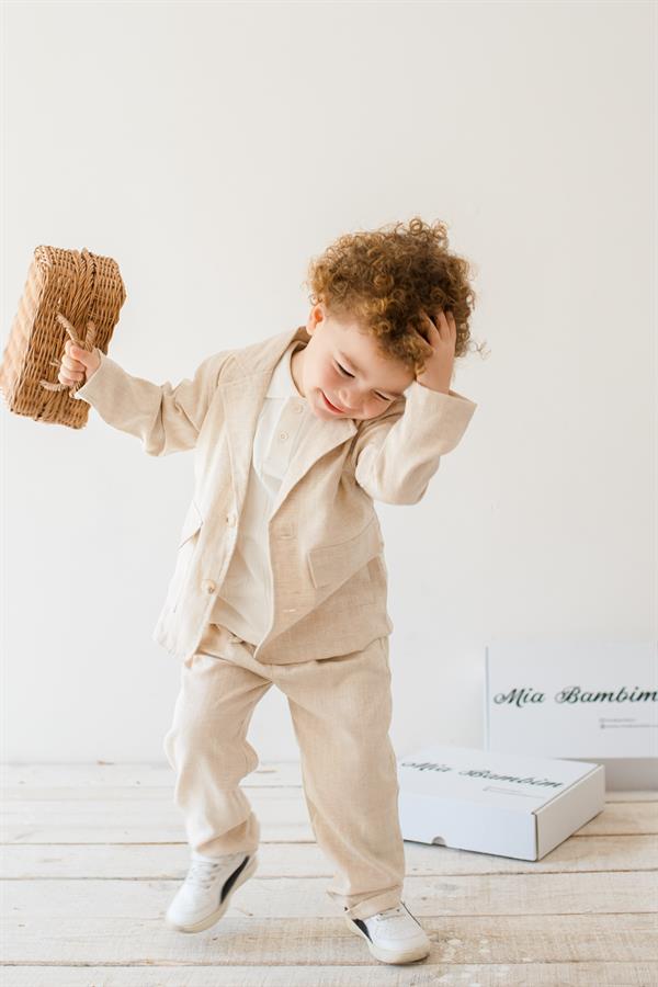 Erkek Çocuk Keten Ceket Bej