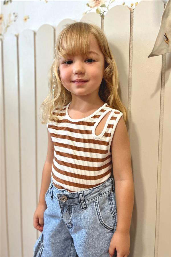Fitilli Kız Çocuk Kolsuz Bluz Kahve