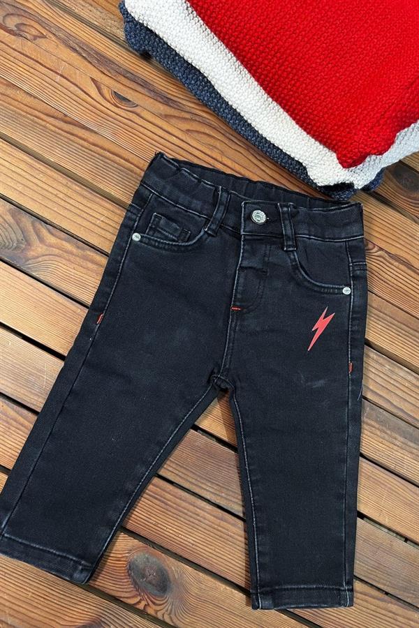 Flash Baskılı Erkek Çocuk Siyah Kot Siyah