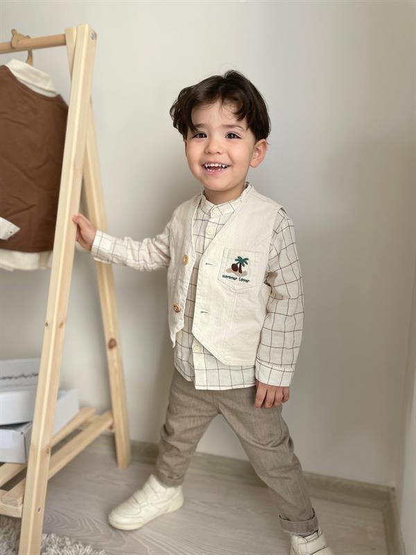 Gılberto 3lü Erkek Bebek Takım Bej