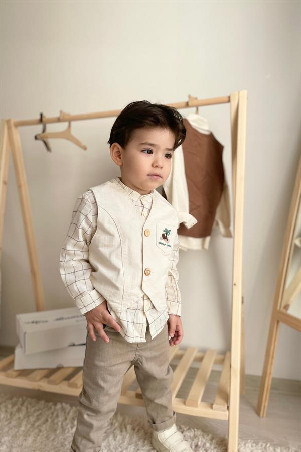 Gılberto 3lü Erkek Bebek Takım Bej