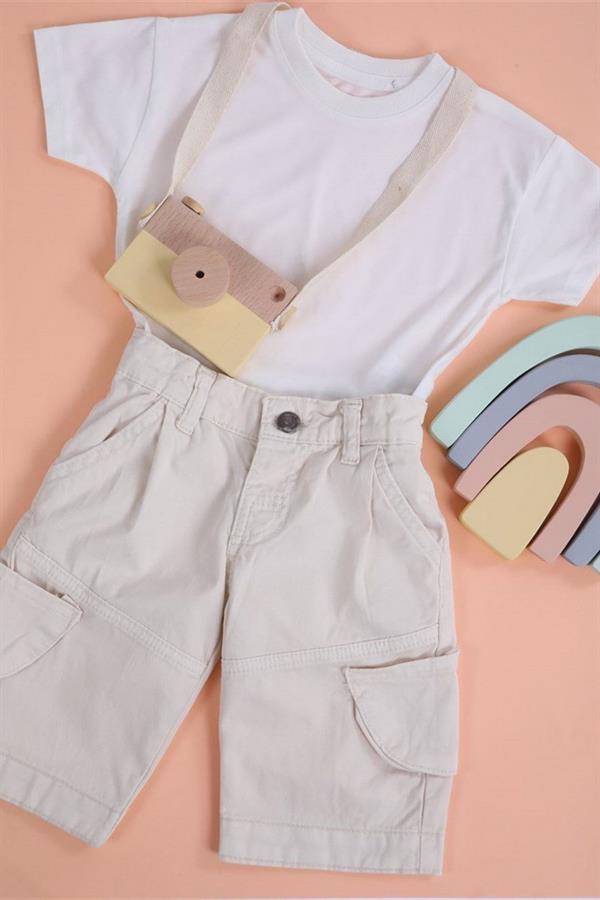 Kanvas Cepli Şort Taş Renk