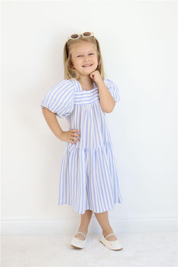Kız Çocuk Çizgili Pamuklu Elbise