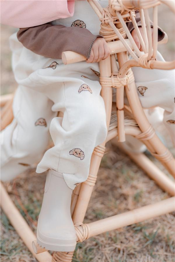 Kruvasan Nakışlı Kız Çocuk Tulum Bej