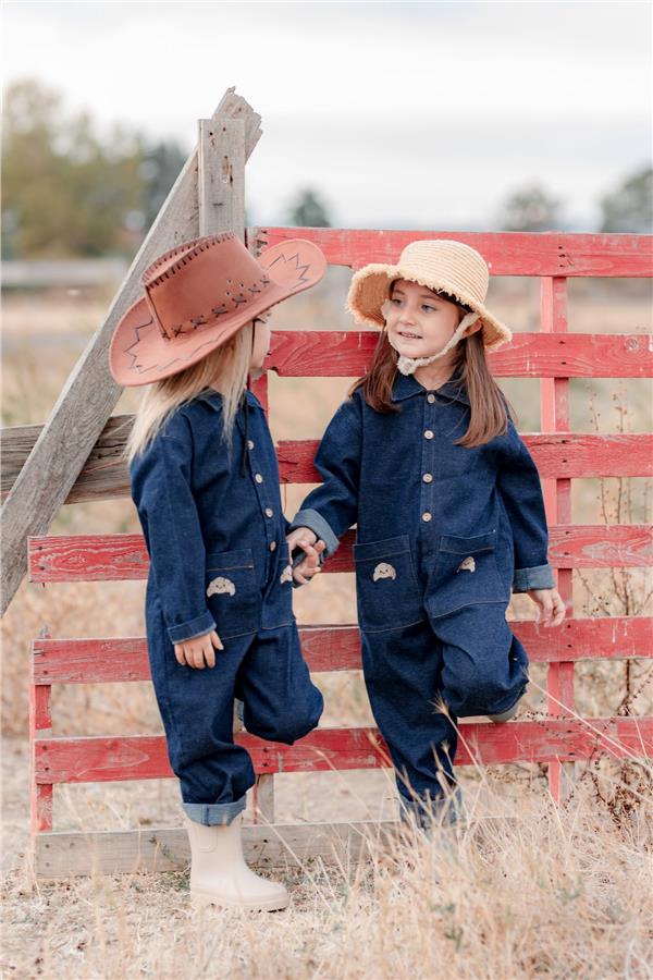 Kruvasan Nakışlı Kot Tulum Unisex Lacivert