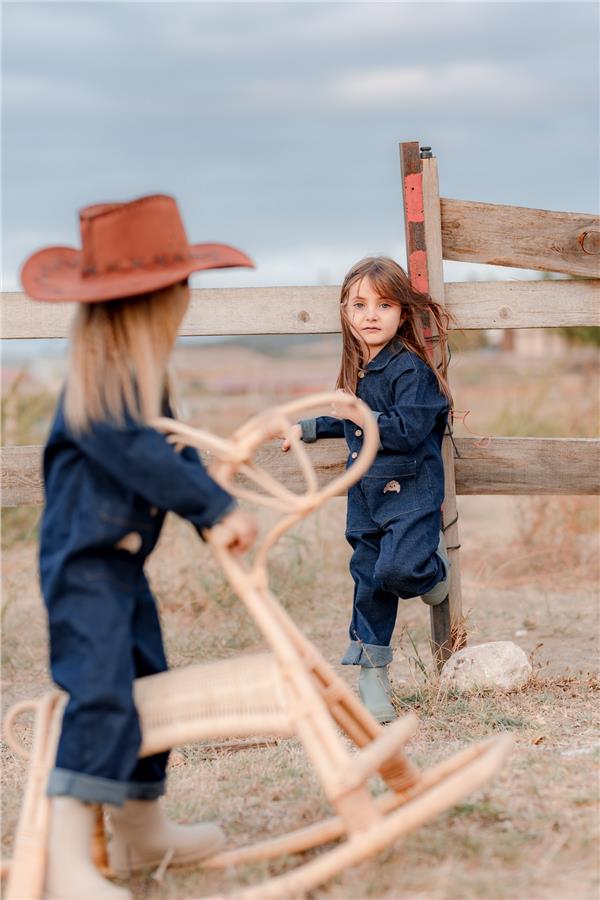Kruvasan Nakışlı Kot Tulum Unisex Lacivert