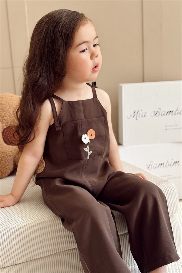 Lara Çiçek Kabartmalı Yaz Tulumu Kahverengi