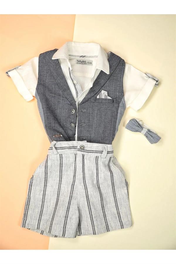 Lenzy 4lü Erkek Bebek Takım Keten Kumaş