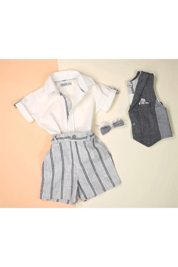Lenzy 4lü Erkek Bebek Takım Keten Kumaş