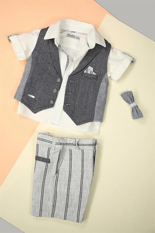 Lenzy 4lü Erkek Bebek Takım Keten Kumaş