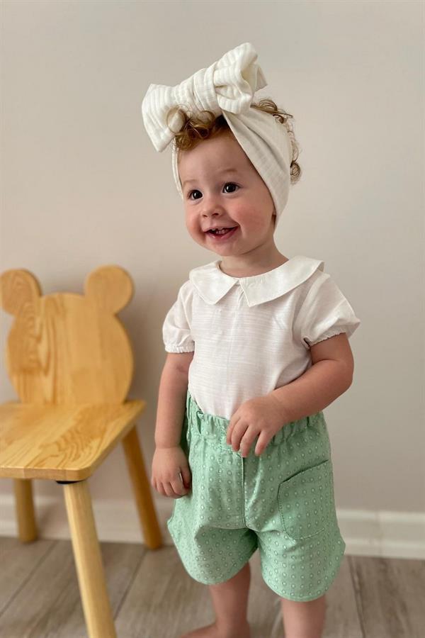 Mini Yaka Detaylı Keten Gömlek Ve Şort Takım Mint