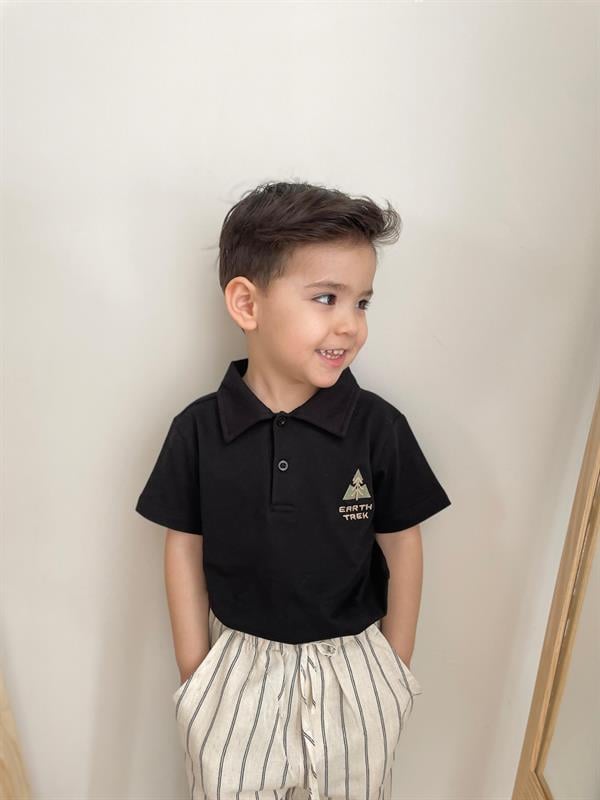 Nakışlı Polo Yaka T-shirt Siyah