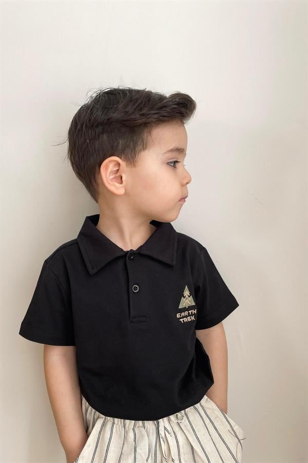 Nakışlı Polo Yaka T-shirt Siyah
