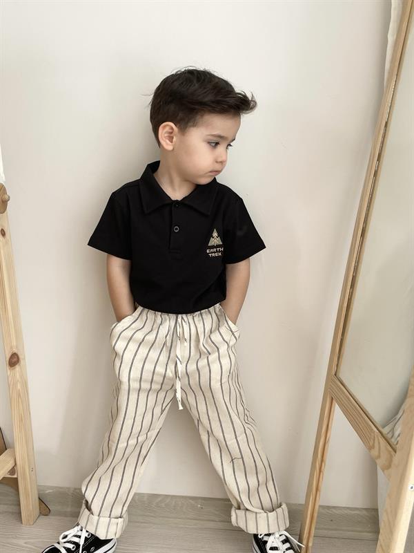 Nakışlı Polo Yaka T-shirt Siyah