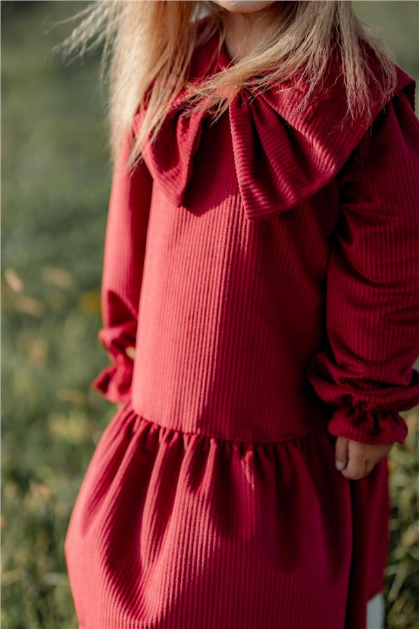 Önü Büyük Fiyonklu Kız Çocuk Elbise Kırmızı