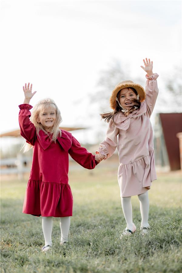 Önü Büyük Fiyonklu Kız Çocuk Elbise Kırmızı
