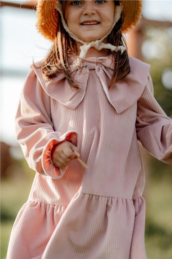 Önü Büyük Fiyonklu Kız Çocuk Elbise Pembe