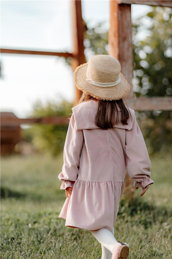 Önü Büyük Fiyonklu Kız Çocuk Elbise Pembe