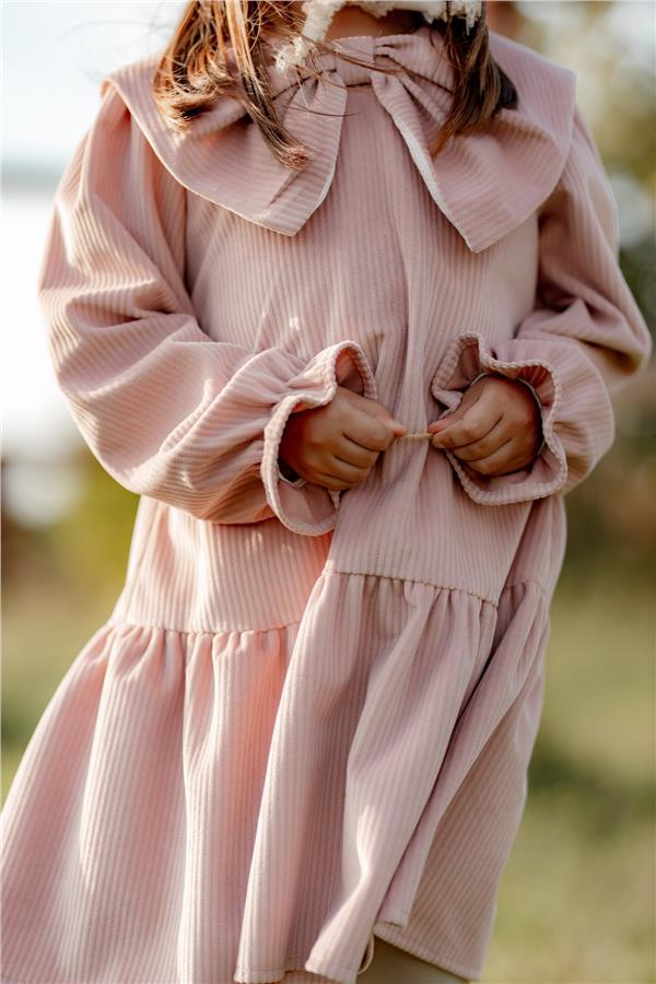 Önü Büyük Fiyonklu Kız Çocuk Elbise Pembe