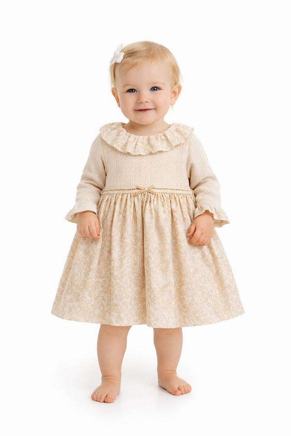 Pamuklu Kız Bebek Elbise Krem