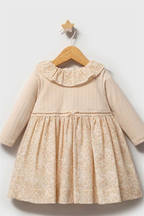 Pamuklu Kız Bebek Elbise Krem