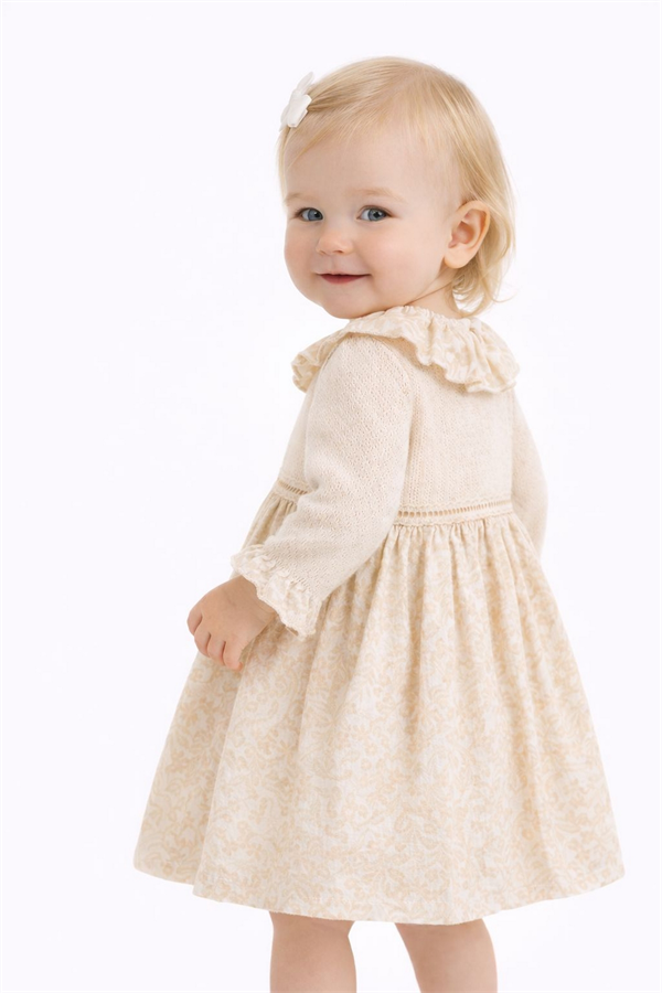 Pamuklu Kız Bebek Elbise Krem