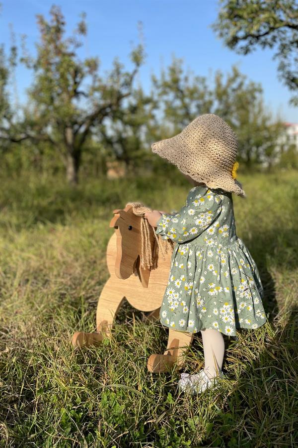 Papatya Desen Kız Çocuk Elbise - Daisy - Yeşil
