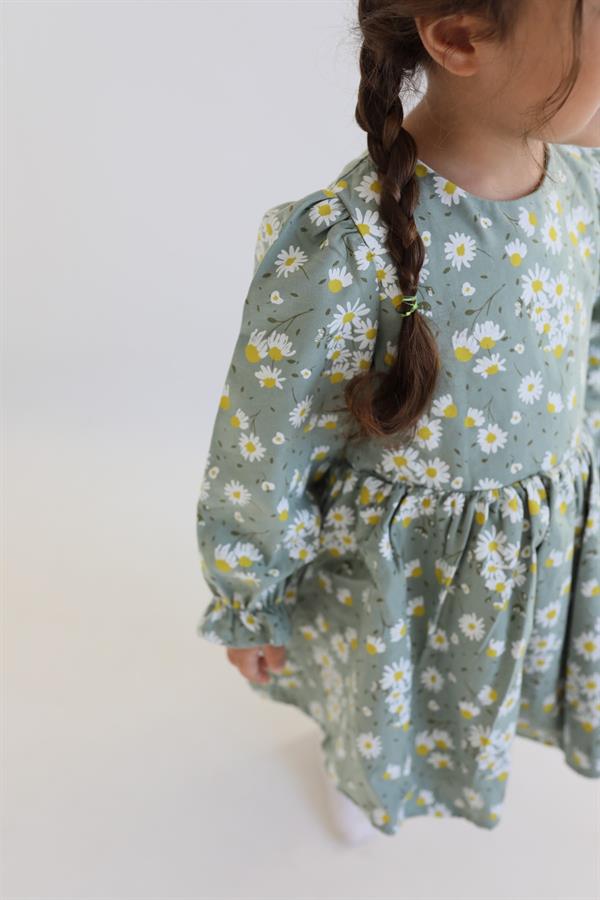 Papatya Desen Kız Çocuk Elbise - Daisy - Yeşil