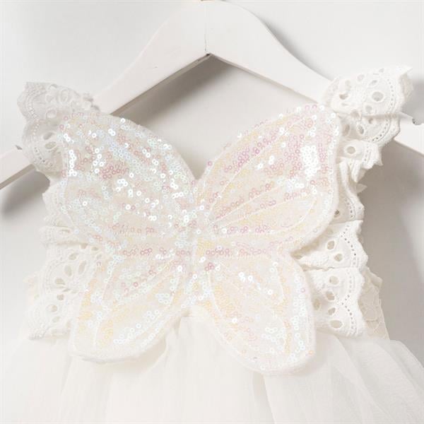 Payet Kanatlı Kız Bebek Romper Beyaz