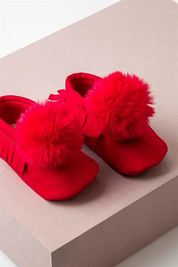 Ponponlu Kız Bebek Makosen Kırmızı