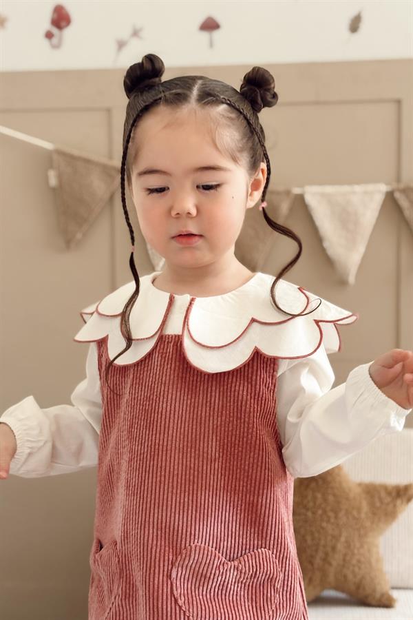 Retro Kalp Cepli Kadife Elbise Ve Gömlek Takım Pembe