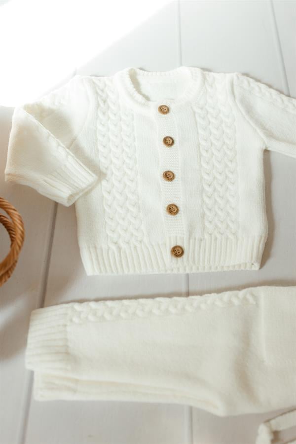 Saç Örgü Triko Bereli Alt Üst Takım Ekru