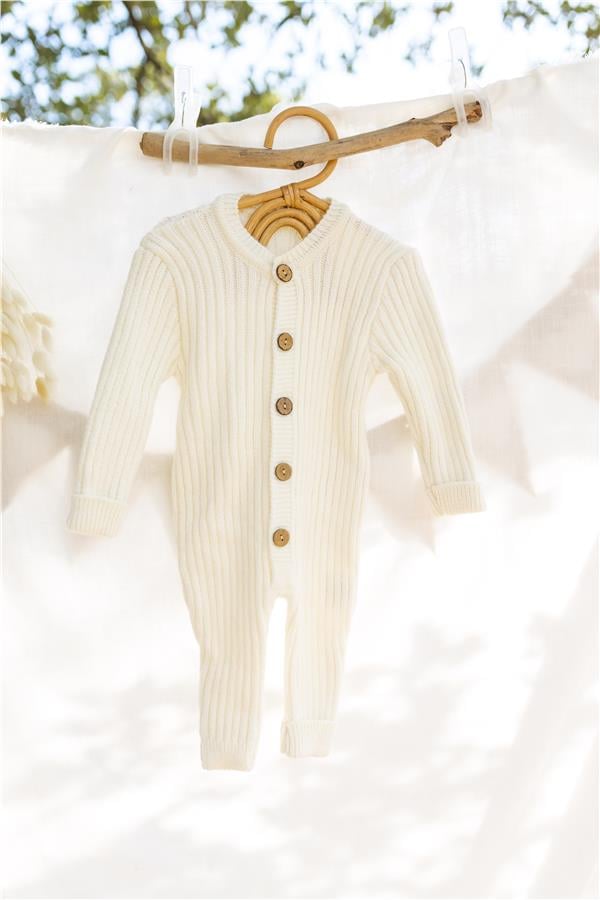 Triko Bereli Tulum Bebek Set Ekru