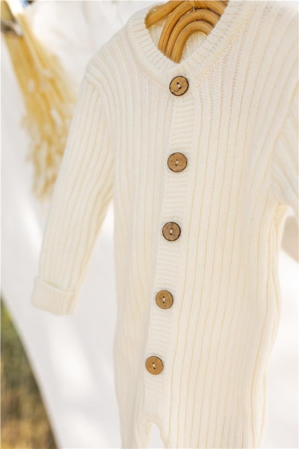 Triko Bereli Tulum Bebek Set Ekru