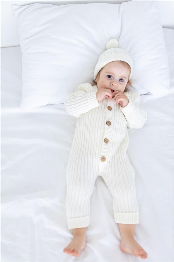 Triko Bereli Tulum Bebek Set Ekru