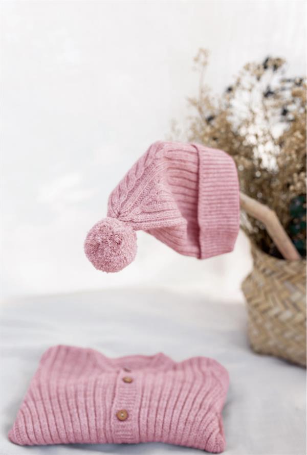 Triko Bereli Tulum Bebek Set Gül Kurusu